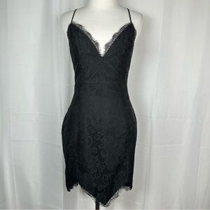 NBD Black Lace Sleeveless Mini Dress Size Small Asymmetric Backless Revolve Glam